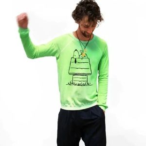 FREECITY BASIC GOOD NESS SNOOPY HOUSE RAGLAN GREEN Crewneck Sweatshirt Large